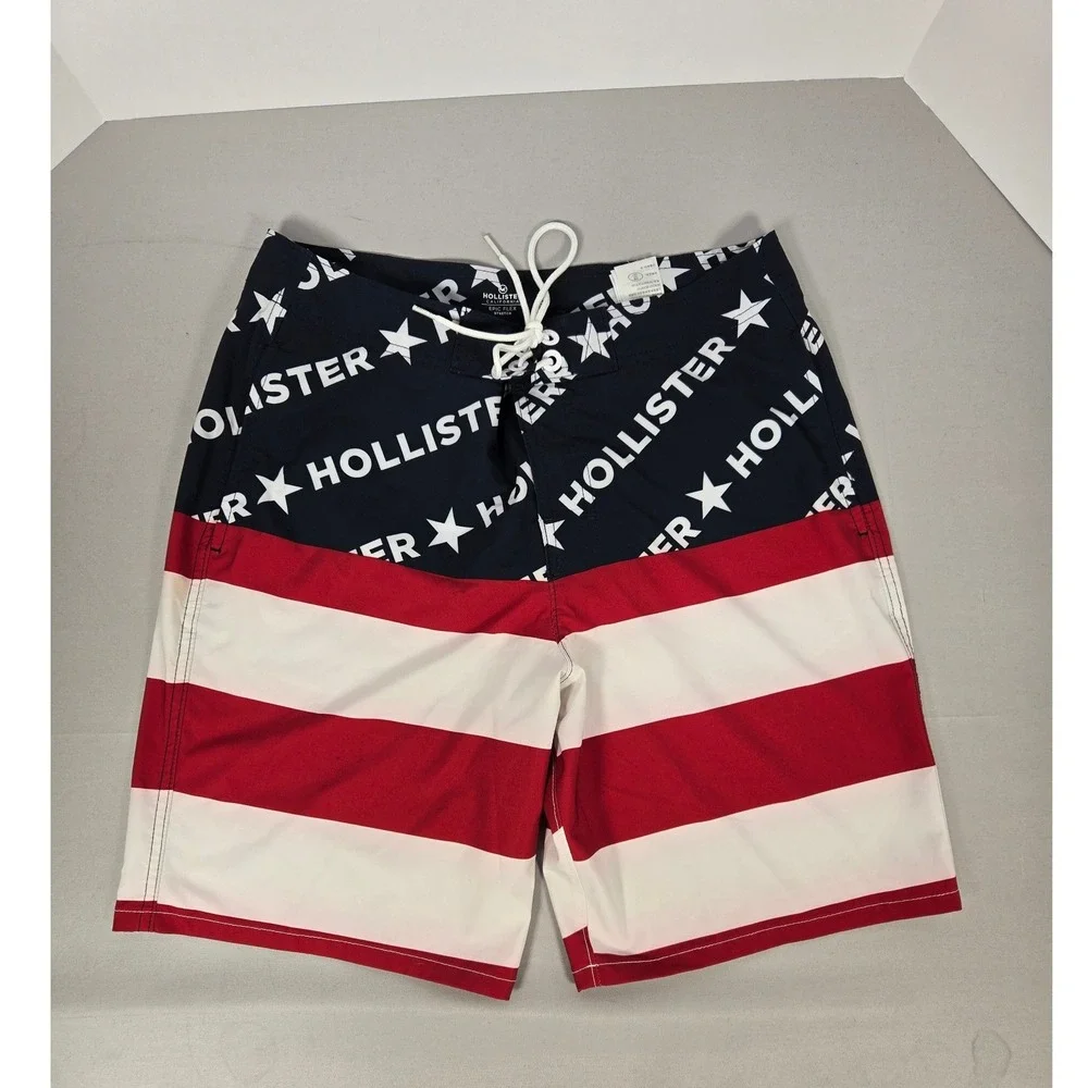 Hollister Mens 32 Board Shorts Epic Flex Stars Stripes American Swim Trunks Navy